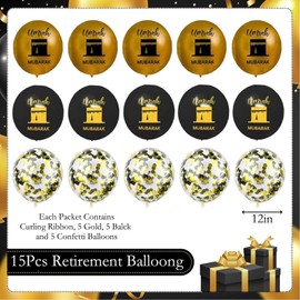 15Pcs Umrah Mubarak Decoration, Congrats Grad Balloons Black Gold Graduation Party Decorations for College High School Grad Party Supplie Graduation Decorations Balloons