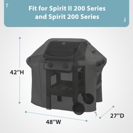 Grill Cover for Weber Spirit II 200 Series, Double Straps and Built-in Vents, Heavy Duty & Waterproof, Fits Grill Up to 48 Inch Wide, Black