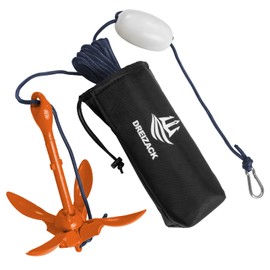 Dreizack Kayak Anchor Kit, 3.5 lb Folding Grapnel Boat Anchor Trolley Accessories with 40ft Rope and PVC Buoy for Fishing Kayaks SUP Paddle Boards Canoes Jet Ski PWC Inflatable Small Boats, Orange