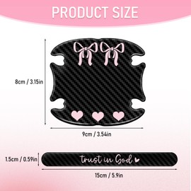 8 PCS Trust in God Car Door Handle Protector, Coquette Pink Bow Cars Door Cup Protector, Automotive Accessories Protection Film for Most Models (Carbon Fiber)