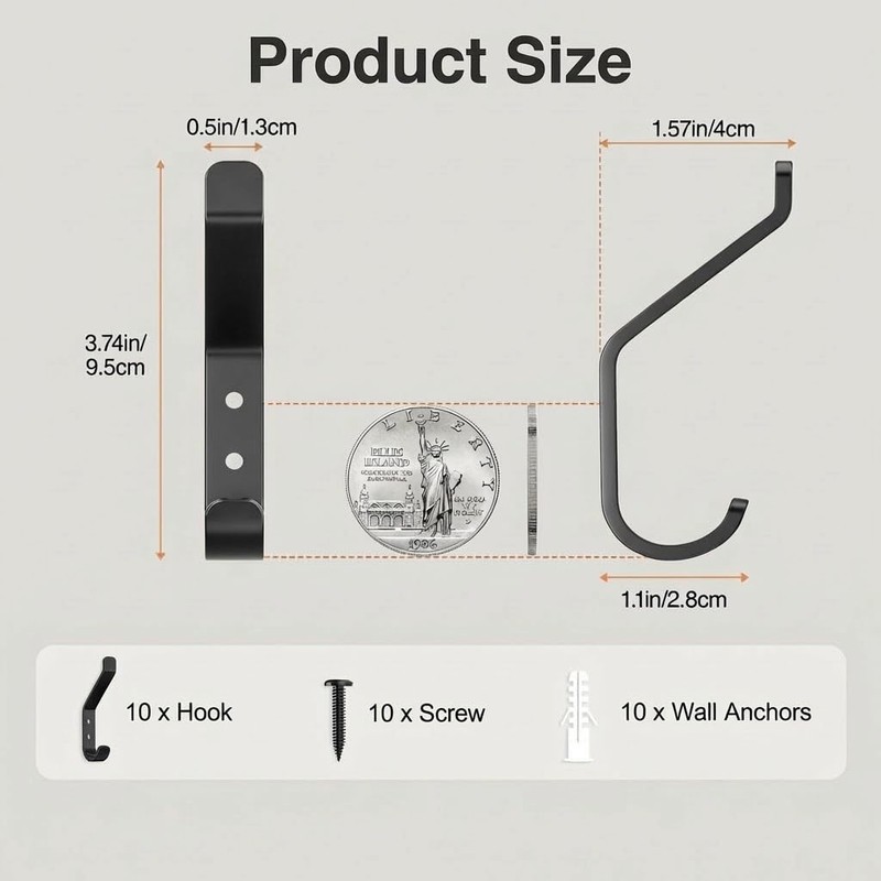 Kysren Black Coat Hooks Wall Mounted - Decorative Aluminum Hooks