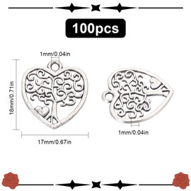 SUNNYCLUE 1 Box 100Pcs Tree of Life Charm Small Silver Tree Charms Bulk Tibetan Style Heart Charms Metal Plant Lucky Charm for Jewelry Making Charms Supplies DIY Necklace Earring Women Adult
