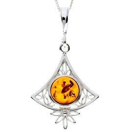Genuine Cognac Baltic Amber & Sterling Silver Modern Pendant without Chain - M2008C
