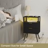 JOONEE Black Nightstand with Charging Station and LED Lights,Modern Bedside
