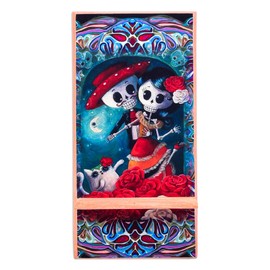 NOVICA Handmade Decoupage Wood Phone Stand Day of The Dead Themed Multicolor Decor Accessories Office Skull [7.5in H x 3.9in W x 5in D] 'Catrina Romance'