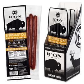 ICON Meats Bison and Pork Snack Sticks - Honey BBQ Flavor - 6 Packs Per Box, 4 Sticks Per Pack, All Natural Jerky Meat Sticks, USDA Approved, Diet Friendly, High Protein, Low Calorie, Low Sugar