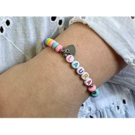 Majas Perlen Armband mit Namen Polymer Pastell Candy Silber oder Gold - viele Farben - Geschenk M√§dchen Junge Kind Kinderarmband Keishiarmband Perlen - Handmade Personalisierbar