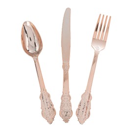 Premium Ornate Rose Gold Plastic Cutlery Sets - 24 Ct. - Party Supplies - 24 Pieces