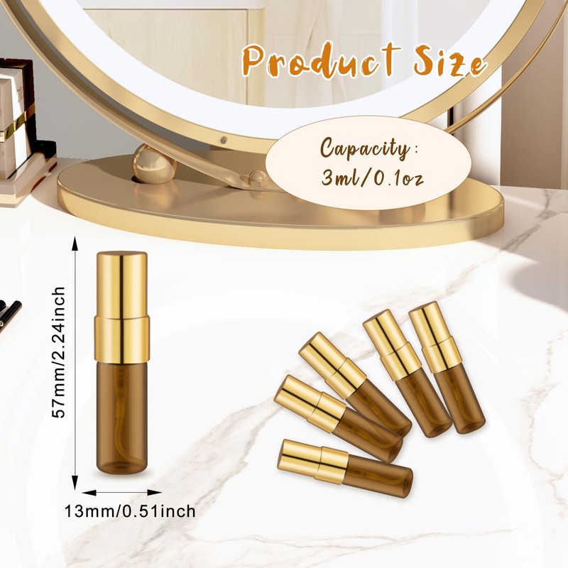30 Pcs Golden Vials Mini Spray Bottle Amber Glass Fine