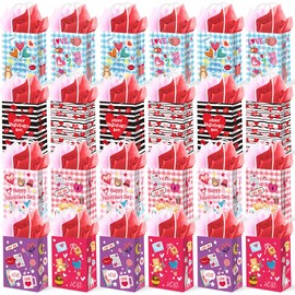 ORNACELE 24pcs Valentine’s Day Gift Bags with 24 sheet Red Pink Tissue Paper, Goodie Bags, Valentine Candy Bags, Gift Bags for Lover, Treat Bags for Boyfriend, Girlfriend, Birthday Party Decor