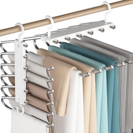 Pants Hanger 2 Pieces 6 in 1 with Strong Load-Bearing, Anti-Slip Design and Space-Saving. Pant Hangers Can Hang Pants, Scarves, Etc., Which is Very Suitable for Household Use.