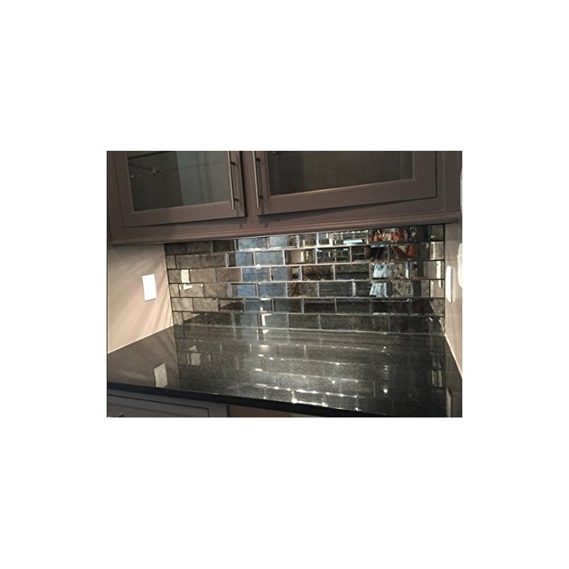 2" x 6" Wide Beveled Subway Antique Mirror Tile Backsplashes