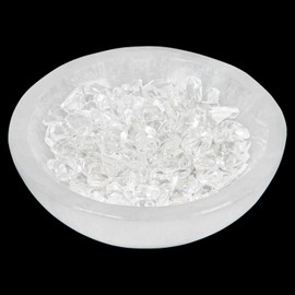 Orientrea 4" Selenite Crystal Bowl with 100g Clear Quartz Chips- Selenite Charging Bowl for Energy Cleansing, Charging, Spiritual Connection, Meditation, Home Decor & Crystal Healing