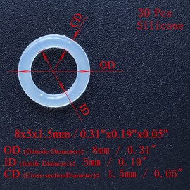 Ofowin [30 Pcs] Silicone O-Rings White 8mm OD 5mm ID 1.5mm Width, Metric VMQ Sealing Gasket for Cup Lids, Coffee Maker, Brewing Fitting, Washer, Filter, Pump, Plumbing, Hose, Gauge, Auto, Machine