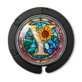 YAZMEEN Stained Glass Initial Foldable Purse Hook for Table, Stained Glass Letter Y, Women's Handbag Hanger Holder, Portable Purse Table Hanger, Funny Desk Hook Gifts for Mom Wife Sister Friend BFF