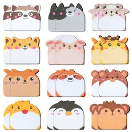 OFFCUP Cartoon Animal Sticky Notes, 24 Pack 12 Styles Cute Sticky Notes Set, Sticky Notes for Party Bags Cartoon Message Note for School Office Memo Pupils Children Gifts Party Bags Filler (A)