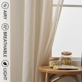 Home Brilliant Short Linen Look Sheer Curtains 114 CM Drop, Semi Transparent Window Net Curtains for Kitcken Super Soft Airy Voile Curtains for Bedroom, 54x45 Inch, Linen