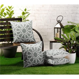 Red Rainbow 4 Pack Waterproof Garden Cushion Covers Geometric Moorish Star design 18 inch x 18 inch 45 cm Square (Grey)