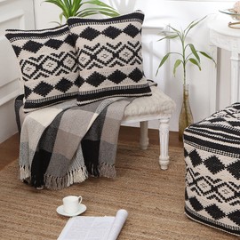 REDEARTH Handmade Boho Throw Pillow Covers - Bohemian Chic Farmhouse Style - Accent Woven Indoor and Outdoor Pillow Cushion Cases for Couch - Bed - Chair - Sofa - Benches – Set of 2-18"x18" - Black