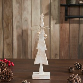 VHC Brands Star Top Christmas Tree Narrow White Wooden Figurine 12.5x3.25x2.25