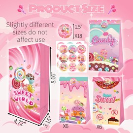 12Pcs Candy Sweet Land Goodie Bags with Stickers Lollipop Gift Bags Candyland Themed Party Favors Goody Treat Bag for Birthday,Baby Shower,Weddings,Guraduations Candy Shop Theme Party Supplies Decor