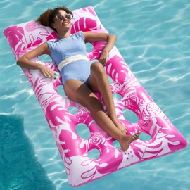 SLOOSH Inflatable Pool Floats Adults - Large Pool Float Tanning Raft with Headrest, Keep Cool Above Water Swimming Pool Floaties Beach Lake Party Supplies (Pink)
