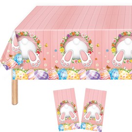 2 Pack Plastic Table Cloth Plastic Tablecloths Waterproof Plastic Table Covers Rectangle Table Covers Easter Party Theme Table Cloth Easter Tablecloth Disposable Bunny Eggs Table Cover, 54 x 108 In