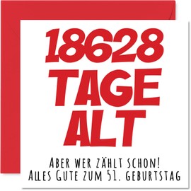 Stuff4 51st Birthday Card Funny for Men Women - 18628 Days Old - Funny Happy Birthday Card, 145mm Humour Jokes Greeting Cards