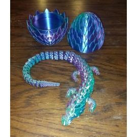 3D Printed Dragon Eggs with Dragon Inside, Articulated Crystal Dragon in Egg