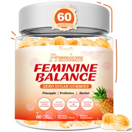 Sugar Free Feminine Balance Gummies for Women - Pineapple Gummies for Women PH Balance, Healthy Odor, Yeast Balance & Flora - Vegetarian Friendly - 60 Count