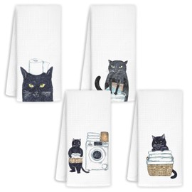 Jvpke Funny cat Hand Towels for Bathroom Set of 4 - Black Cat Decor, Cat Towels for Cat Lovers, cat Lover Gifts for Women, Cat Bathroom Decor, Black cat Gifts for Women cat Lovers, 16x24