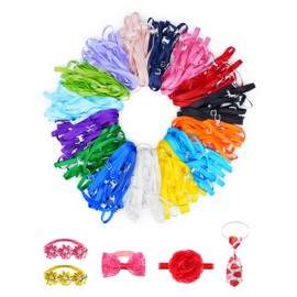 PET SHOW 150 Pack Dog Bow Tie Straps DIY Extension Strap with Adjustable Buckles 15 Colors Available Suitable for Almost All Types of Dog Bow Ties Cat Pets Neckties Accessories with Clips