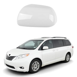 White Left Driver Side Replacement Mirror Cover Caps for 2011-2019 Toyota Sienna, Without Turn Signal Model, Directly Replace Style, Not Sticker Style