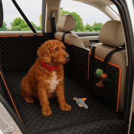 Tail treasures Dog Car Seat Cover with Mesh Window | Waterproof 600D Heavy Duty Nonslip Scratch Proof Hammock | Universal Fit for SUV, Truck, Car