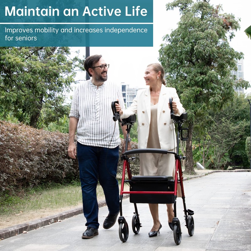 ELENKER Upright Walker, Stand Up Rollator Walker with Padded Seat