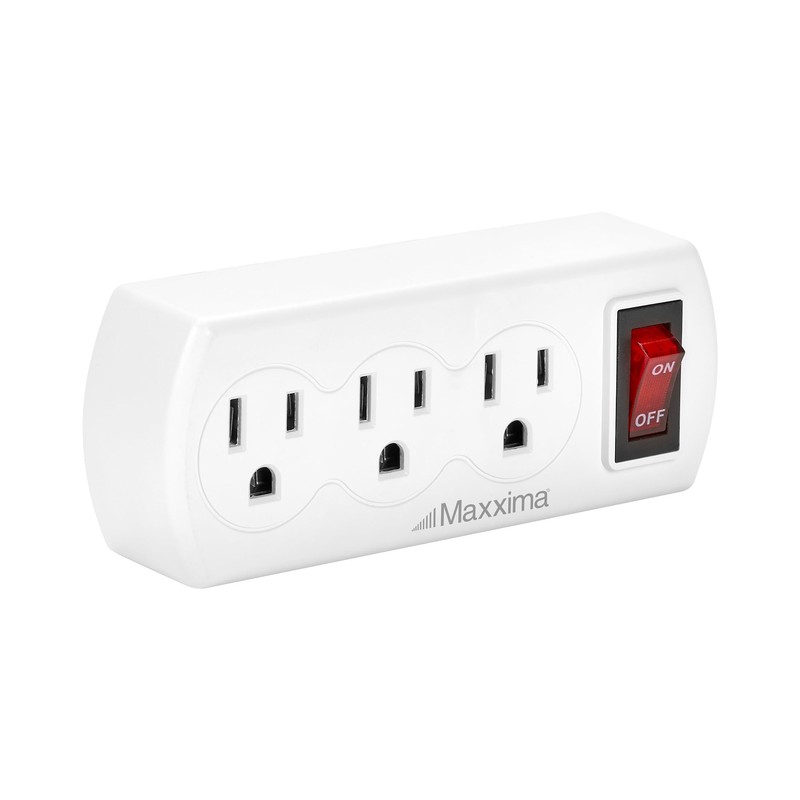 Maxxima 3 Outlet Grounded Wall Plug Adapter with On/Off Switch,