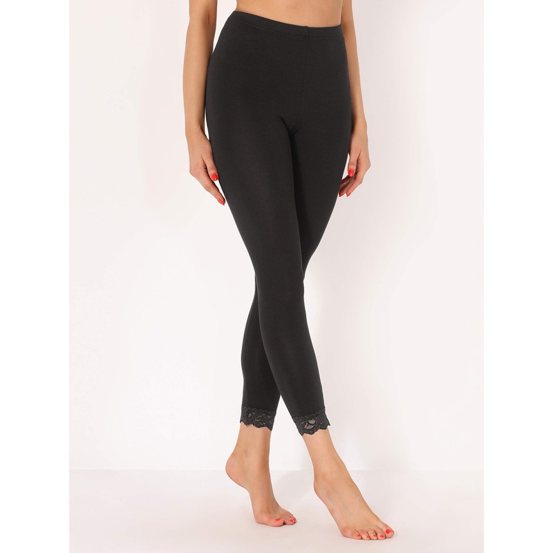 Merry Style Women's Leggings 7/8 with Lace MS10-342(Black,L)