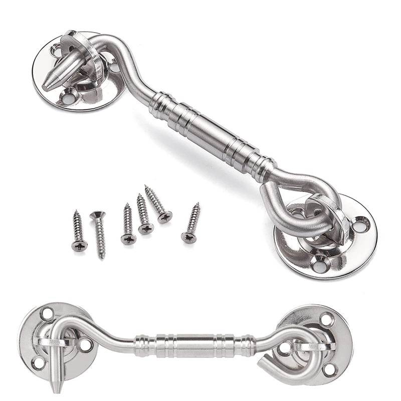 2 Packs Brushed Nickel 4”Hook and Eye Gate Door Latch,Solid