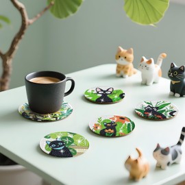 CXHMDUS 8Pcs Diamond Art Coasters Kits, Diamond Painting Coasters with Holder, DIY Cat Crafts Kits, Diamond Art Kits for Adults
