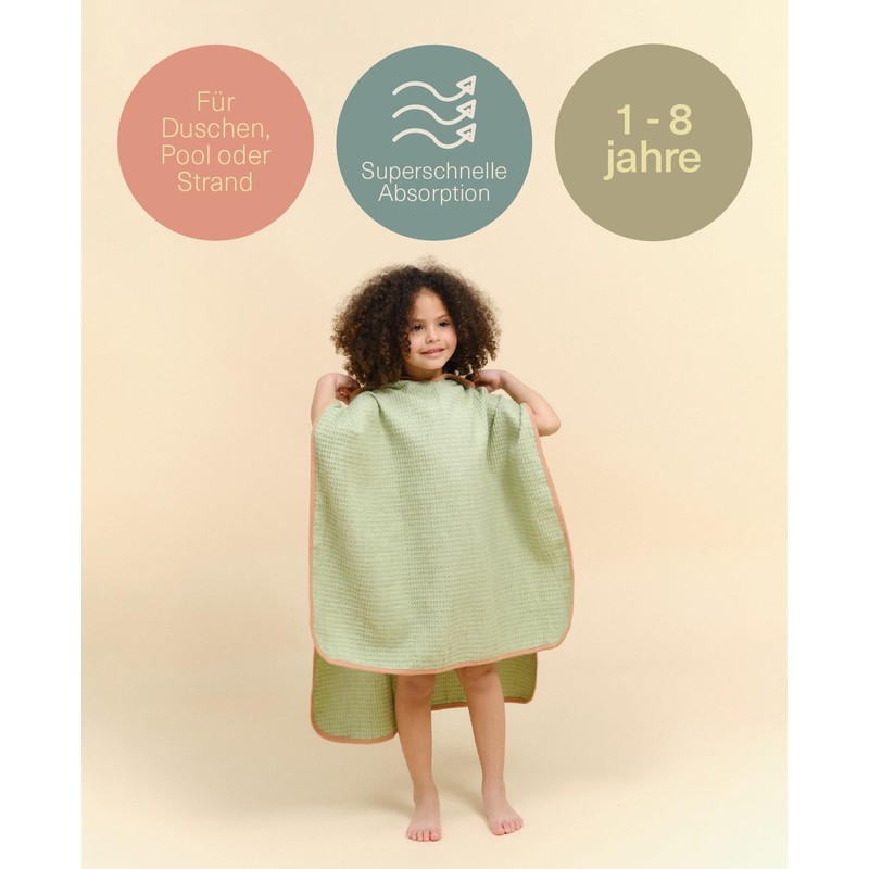 molis&co. Children's Bath Poncho Hooded Beach Towel. Lightweight and Compact