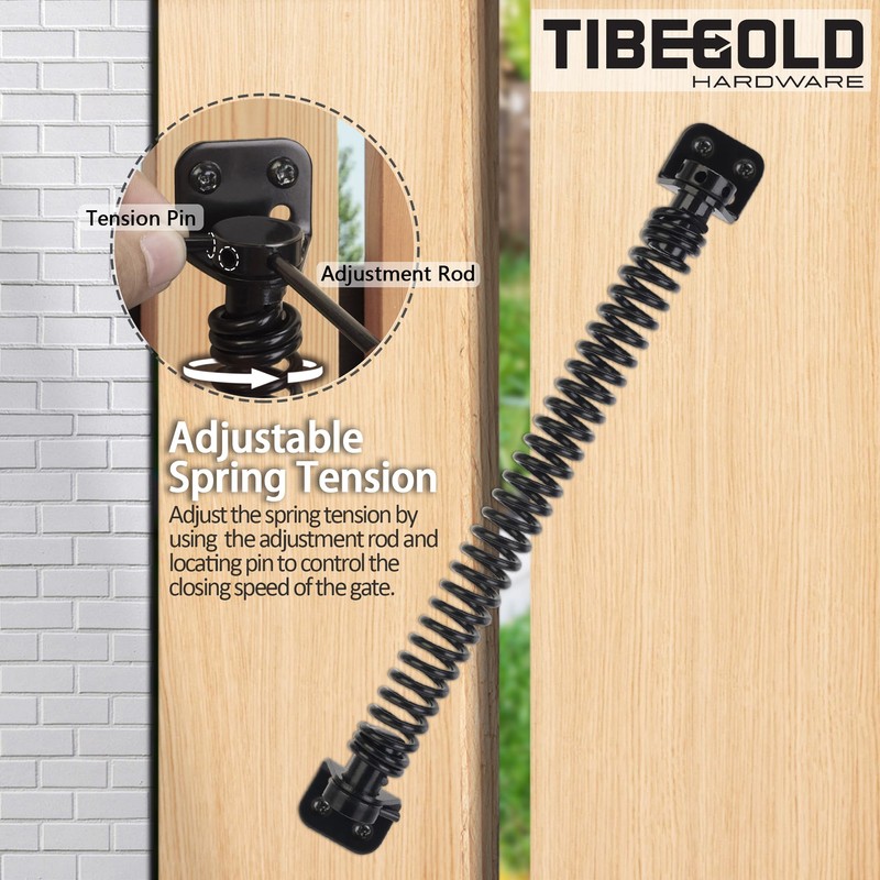TIBEGOLD 11-1/2" Gate Spring Self Closing, Heavy Duty Black Door