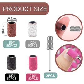 200 Pieces Sanding Ring 2 Nail Drill Bits 80/120/180/240 Grit for Sanding, Polishing, Removing Nails and Dead Skin (4 Colors)