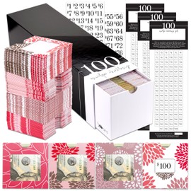 ZipGifts 100 Envelope $5,050 Money Saving Challenge Kit | 108 Premium Card Stock Cash Stuffing Envelopes w/Clear Plastic Window, Stickers, 3 Goal/Mark-off Sheets, & Drawer Box (Dahlia)