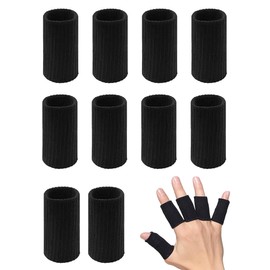 LOZTBUE 10 pezzi Manicotti Elasticizzati Proteggi Dita, Protezioni per le Dita Culle Tutore Dito a Scatto per Pollice per Artrite del Dito Trigger Gonfiore(nero)