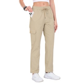 MoFiz Khaki Hiking Pants for Women Quick Dry UPF 50+ Travel Camping Work Pants Zipper Pockets Mika M