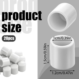 20 Pcs Door Stop Rubber Tip Replacement, Door Stop Caps, 0.39 Inch Doors Stoppers Rubber Tip Caps for Wall and Floor Protection, White