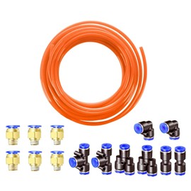 HUAZIZ HUAZIZ 10 Meter PU Pneumatikschlauch Pneumatic Polyurethane Schlauch Flexibel Druckluftschlauch Au?en 10mm x Innen 6.5mm Orange, mit Pneumatikverbinder Air Push-Schnellkupplungen (Y/T/L/I f?rmig)