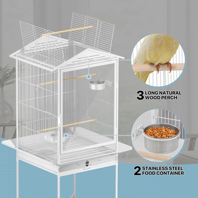 MoNiBloom 54 Inch Bird Cage w/Acrylic Door, Open Top Roof