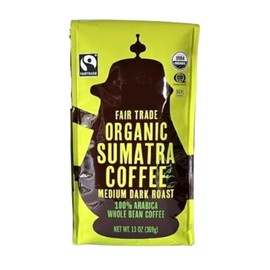 Trader SUMATRA Whole Bean Coffee 100% Arabica USDAOrganic/FairTrade/Kosher Pareve Certified 13oz (Organic Sumatra)