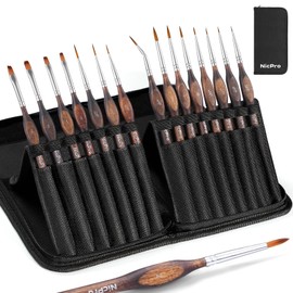 Nicpro 15PCS Miniature Paint Brushes, Model Paint Brush Set with Nylon Case for Acrylic Oil Watercolour, Micro Detail Paint Brushes for Model, Miniature Painting, Fine Detailing, Paint by Numbers